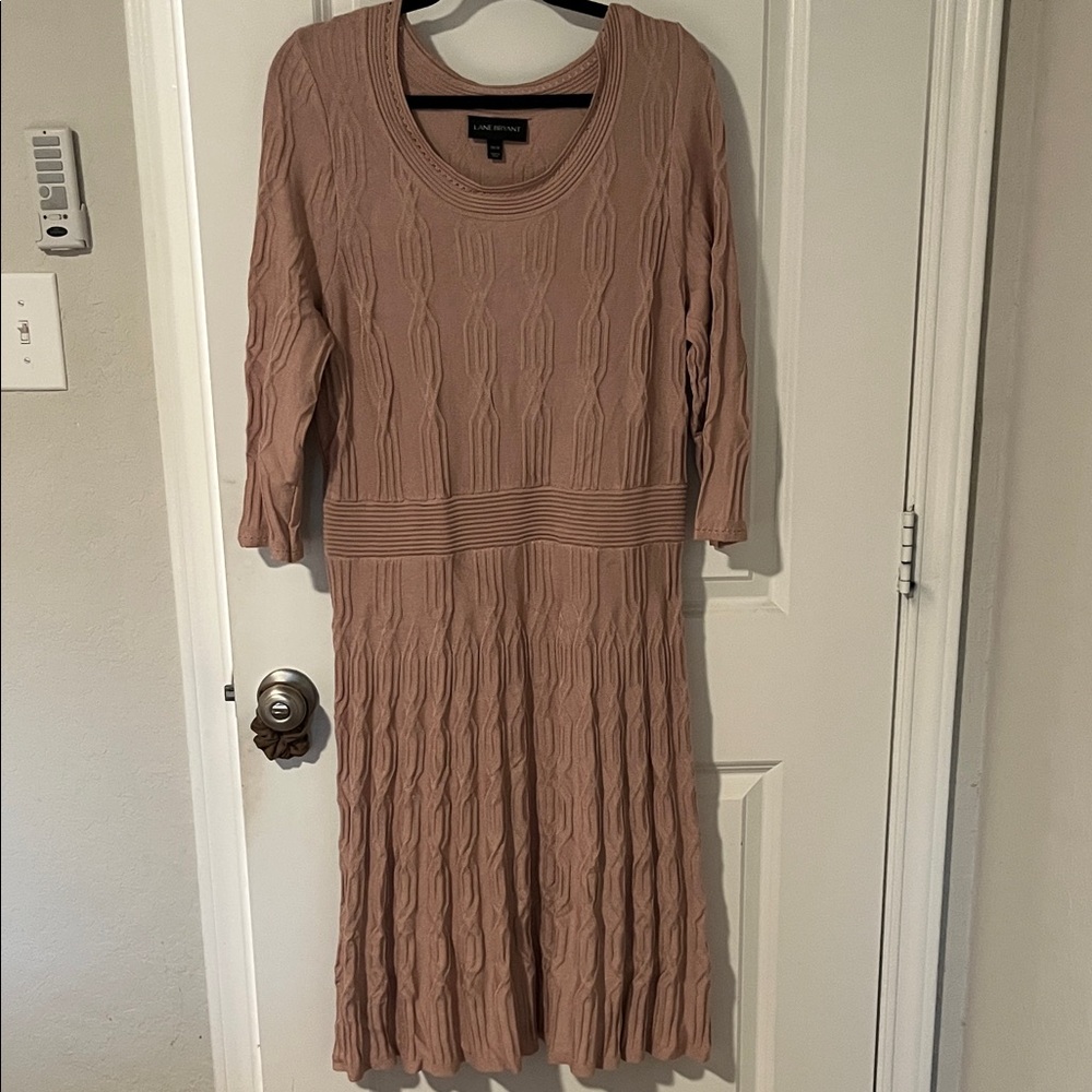 Lane Bryant Dusty Mauve Cable-Knit Long Sleeve Midi Dress
